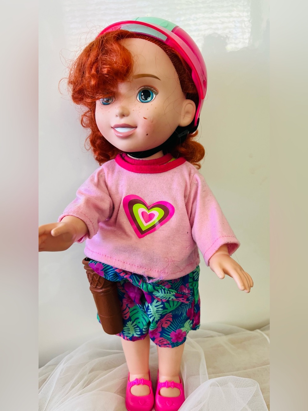 Pink Heart-Print Ride-Along Doll with Helmet